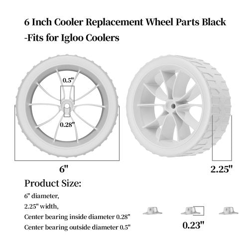 6 Inch Cooler Wheels Compatible with Most Ig-loo Coolers,Fits for Ice Cube 58 & 60 QT,Glide 110 QT,Yukon 90 QT,Coolers Replacement Wheel kit (White),2-Pack