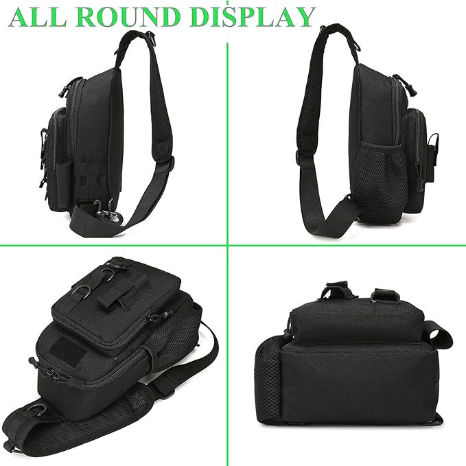 Fishing Sling Bag - Small Fishing Tackle Storage Bags with Rod Holder(Black Camo)