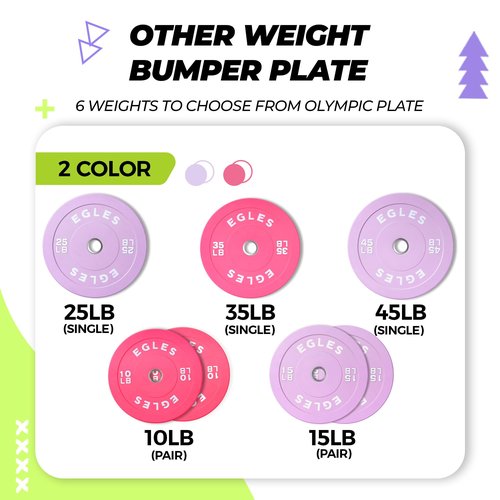 EGLES Vibrant Purple Weight Plates, Rubber Barbell Plates, 2-inch Olympic Standard 10LB Pair Olympic Bumper Plates Steel Inserts for Home Gym Weightlifting, Strength Training, Fit Workouts