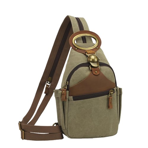 KouLi Buir Canvas Sling bag,Small Crossbody Backpack,Convertible Chest Bag Casual Daypack For Outdoor Cycling Hiking Travel (B3611-Olive Green-N)