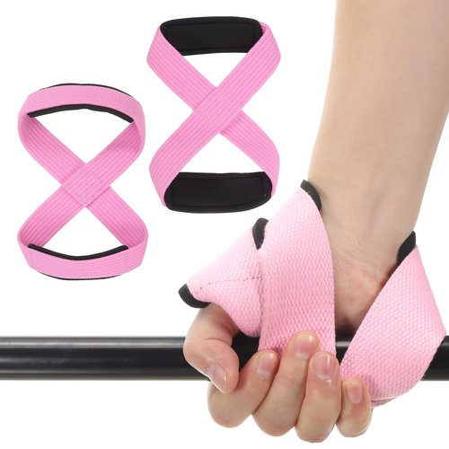 PATIKIL Figure 8 Lifting Strap, 2 Pack Weightlifting Wrist Wraps Dead Lift Padded Grips 8 Loop Weight Lifting Straps for Fitness Power Strength Training, Stripe Pink, M