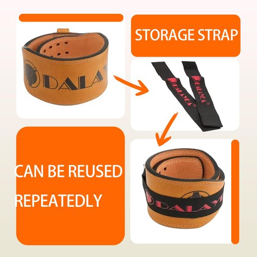 DALAYEA Weight Lifting Belt Gym Fitness, Cowhide Leather, 4” Padded Lumbar Back Support,10 Adjustable Holes,Heavy Duty Workout Training Strength Training Fitness,Men Women(Yellow-M)