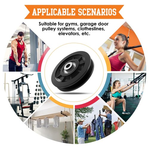 Anobeyi 90mm/3.5" Nylon Bearing Gym Pulley Wheel, Universal Exercise Replacement Pulleys for Home Gym Equipment Parts, Cable Machine Accessories, Garage Door Wheel System (Black-1pc)