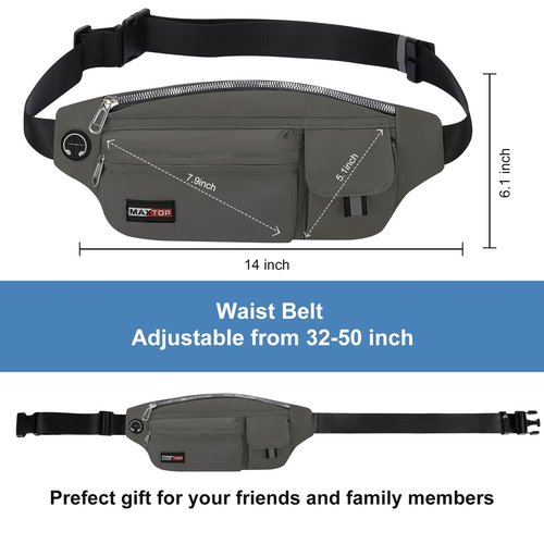 MAXTOP Large Crossbody Fanny Packs for Men Women with Headphone Jack and 5-Zipper Pockets Adjustable running belt for Outdoors Yoga Traveling Casual Running Hiking