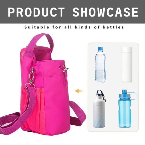 Magnetic Gym Bag Water Bottle Holder with Phone Pocket & Shoulder Strap, Sling Crossbody Pouch for Men & Women, Magnetic Bottle Carrier for Fitness, Sports, Travel, Work, Pink