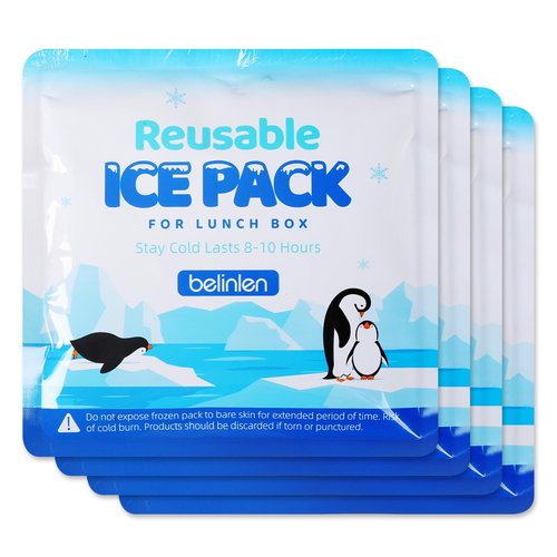 Belinlen 4 Pack Reusable Ice Packs for Lunch Boxes - 7x7 Inch Long-Lasting Freezer Packs, BPA-Free Gel & Leakproof Design Cold Packs for Cooler, Camping, Travel