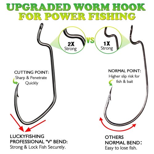 LUCKYFISHING EWG Hooks Worm Hooks for Bass Fishing 50PCS Offset Texas Rig for Freshwater Saltwater Size 3/0