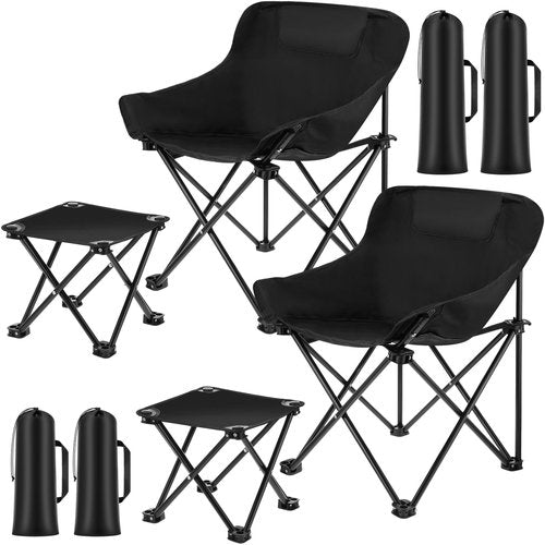 Seeloowy 4 Pcs Portable Camping Chairs and Folding Stools with Carry Bags Compact Camp Chair Lightweight Camp Stool for Kids Adults Lawn Outdoor Hiking Travel Beach Picnic, Supports 330lbs