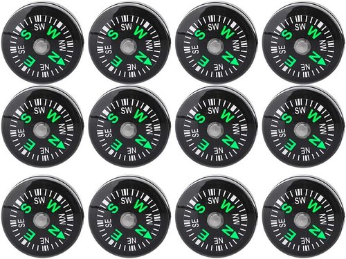 12Pcs Button Compass, Oil Filled Mini Pocket Button Compass for Camping, Hiking, Boating, Survival Bracelets Button Small