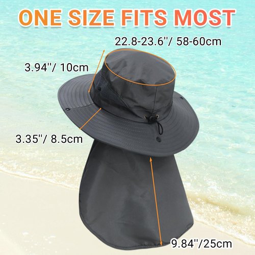 NPQQUAN Sun Hats for Men Women with Neck Flap UPF 50+ UV Protection Wide Brim Bucket Hat Safari Hiking Fishing Hats Darkgray（Neck Flap）