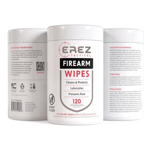 Erez Tactical Gun Cleaning Supplies: 120 Gun Cleaning Wipes, 5"x7" CLP Gun Cleaner Lubricant - Clean, Lubricate, Protect - MIL-PRF-32033 (NATO O-190) Field & Range Gun Cleaning Cloth