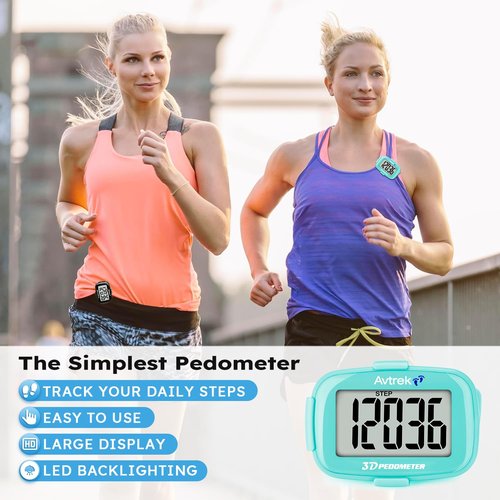 AVTREK 3D Pedometer Clip On-Step Counter for Walking-No App No Phone-LED Backlight-Accurate Step Tracker Clip for Women,Men,Senior(Green)