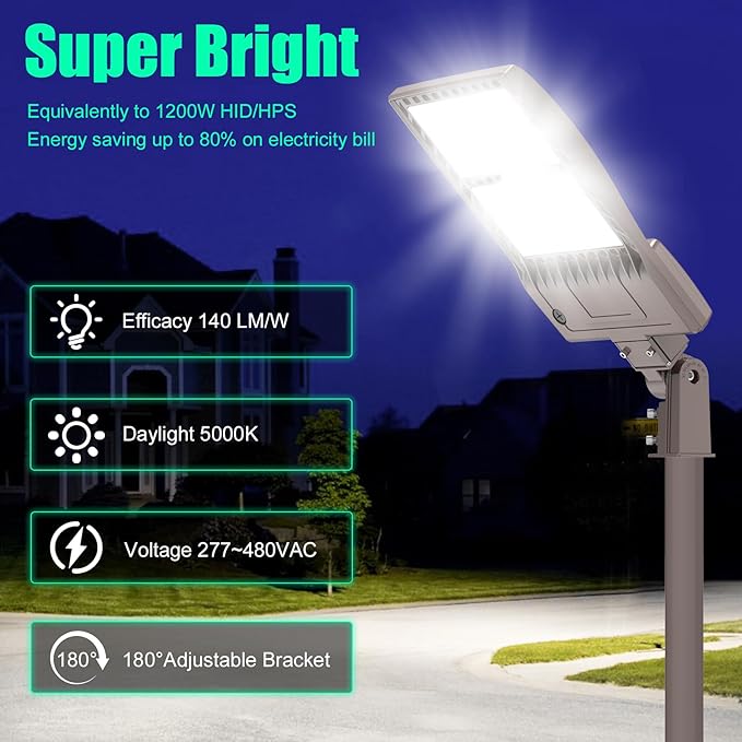 BBESTLED 480V Parking Lot LED Pole Light - 320W, 44800LM, 5000K Roadway Lights, 277-480VAC Input, 480V & 347V Commercial Street Lights