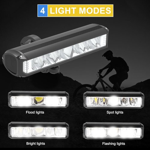 Bike Lights, 2600 Lumen Bicycle Light with 4 Modes, USB Rechargeable Bike Light, Waterproof Bike Headlight with Low Power Indicator, Wide Beam Bike Lights for Night Riding