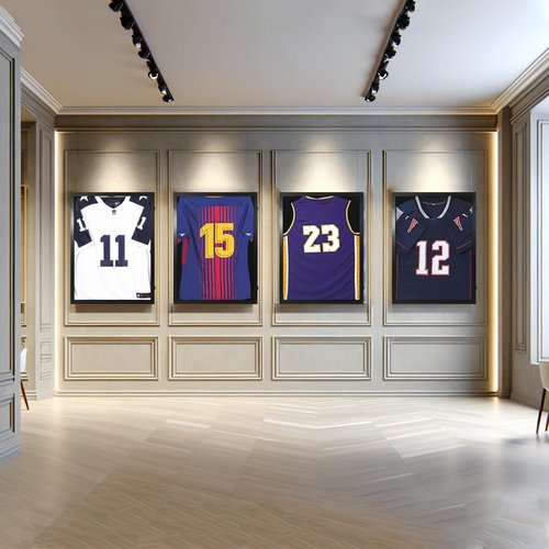 CCDCC Wooden Jersey Frame Display Case 1 Pack, Large Sports Jersey Shadow Box Frame with Hangers for Hockey Football Baseball Basketball Soccer Shirt and Uniform