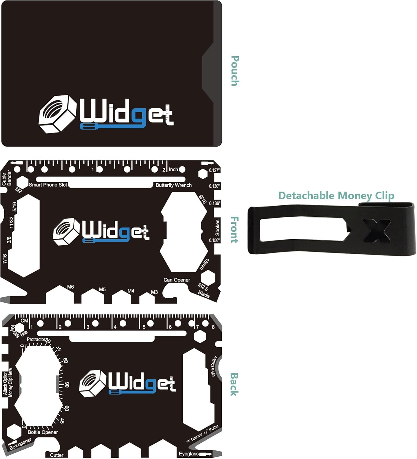 W4W, Multi purpose survival Pocket tool - Stocking Stuffers for Men Great Christmas gifts - Credit Card Wallet Size Ninja Multitool - 43 in 1 (Black)