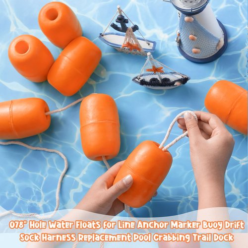 Vertintong 12 Pcs Deep Water Fishing Float 4.72 x 2.75'' Heavy Duty Pool Buoy Float Fishing Marker 0.78 Hole for Kayak Tow Line Anchor Marker Buoy Drift Sock Replace Pool Crabbing Dock (Orange)