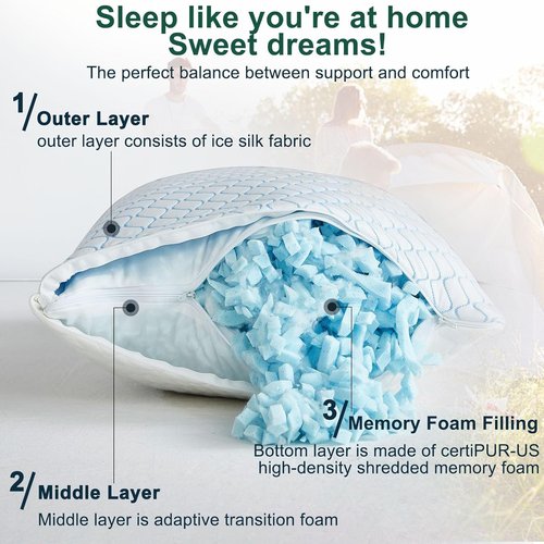 Gehannah Travel Pillow - Large 2 Pack Compressible Camping Pillow for Sleeping - Shredded Memory Foam with 2 Storage Bags - Supportive for Adults, Kids, Outdoor, Backpacking, Hiking Gear