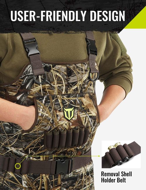 TIDEWE Hunting Waders with 200G Insulation Rubber Boots, Waterproof Cleated Neoprene Bootfoot Fishing Chest Waders (Size 11)