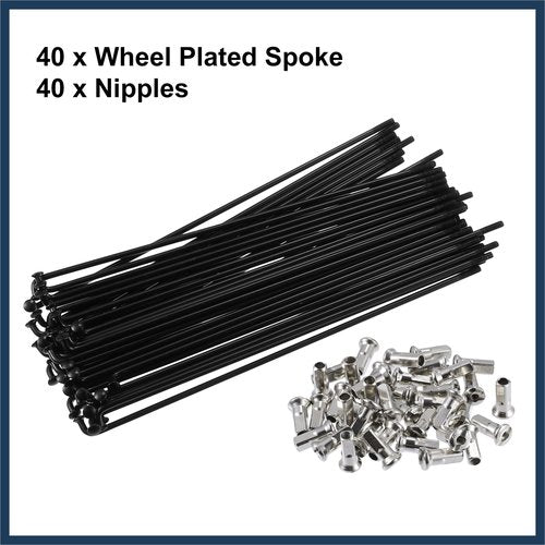 INFINAUTO 40pcs Bicycle Carbon Steel Spokes 12G Bike Spoke 160mm Length with Nipples for Most Bicycle Black Stylish Design