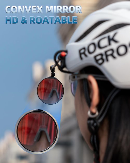 ROCKBROS Bike Helmet Mirror 5.5cm HD Mirror, Flexible Frame, Detachable Design, MTB Helmet Mirror for Bicycle Cycling Helmet, Bike Accessoires