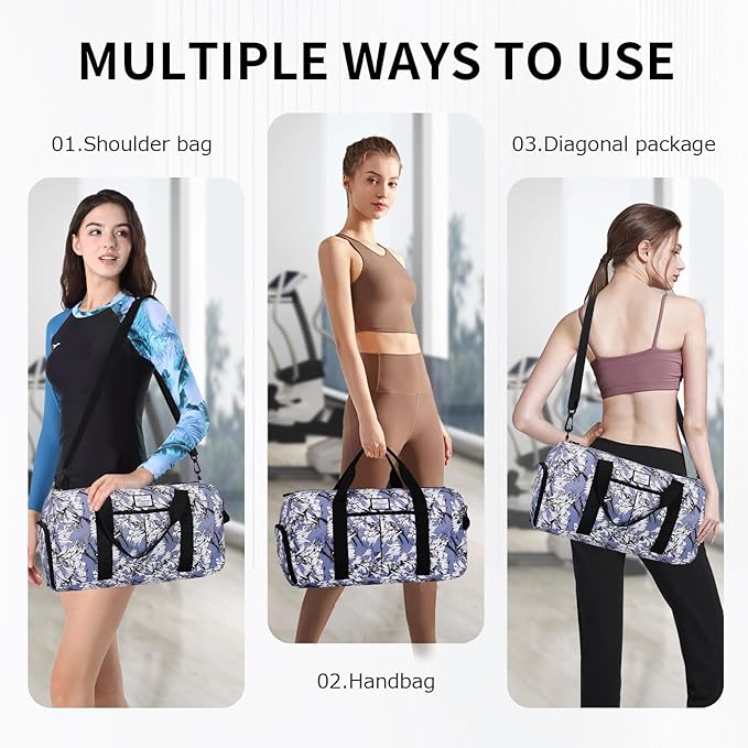 KAMO Travel Duffle Bag, Weekender Bags for Women with Shoe Compartment, Gym Bag for Women with Wet Pocket Workout Dance Tote Bag Personal Item Travel Bag with Trolley Sleeve
