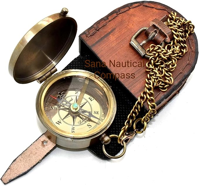 Pocket Chain Compass Engraved Your Tommy Your Tubbo Brass Compass with Leather Case and Chain Engraved Compass Brass Camping Compass for Trekking Survival Item by SANA Nautical Compass