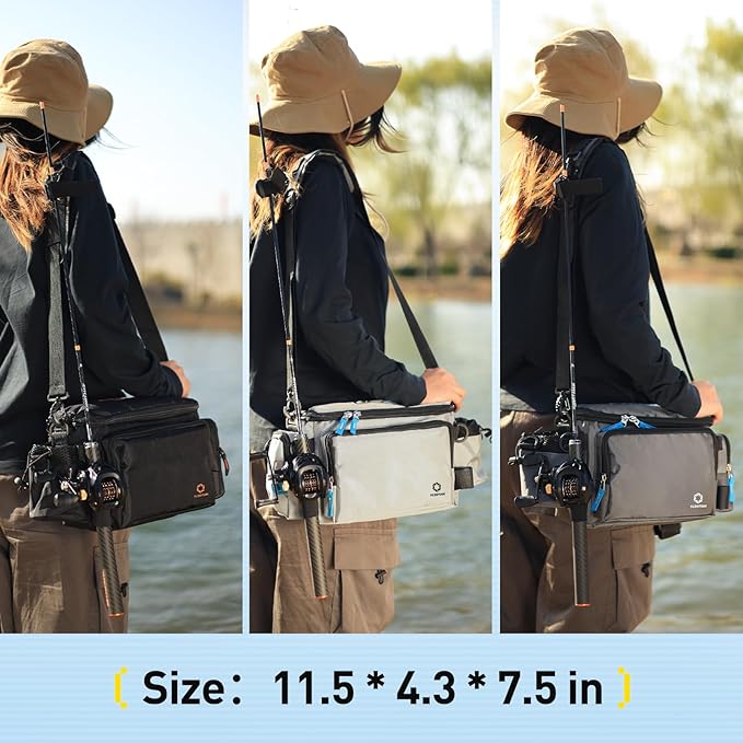 Small Fishing Bag with Rod Strap, Small Tackle Bag – Tackle Boxes & Gear,Portable & Lightweight, Move Freely, Cast Smoothly - Fishing Gifts for Men (Large - Black)