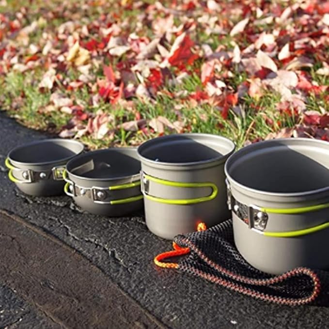 G4Free 2/4/13 PCS Camping Cookware Mess Kit Hiking Backpacking Picnic Cooking Bowl Non Stick Pot Knife Spoon Set