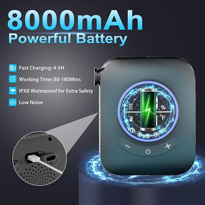 Upgraded 8000mAh & 5 Speed Portable Shower for Camping, LCD Display Rechargeable Camping Shower Head with 4 Spray Modes, IPX8 Waterproof Pocket Outdoor Shower Pump for Hiking, Travel, Car, Pet