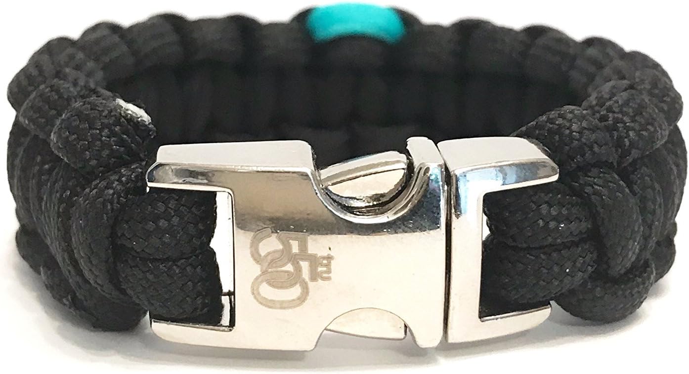 PTSD Awareness Teal Ribbon Fitted Black Paracord Jewelry Bracelet
