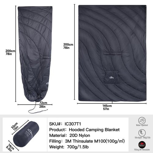 iClimb Hooded 3M Thinsulate Insulation Warm Camping Blanket Wearable Poncho Ultralight Compact (Dark Grey)