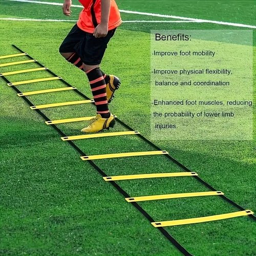 Agility Ladder Speed Training Equipment Set 20ft Agility Ladder, 4 Steel Stakes，12 Soccer Cones, Running Parachute and Carry Bag, Speed Training Equipment for Soccer Football Basketball (Red)