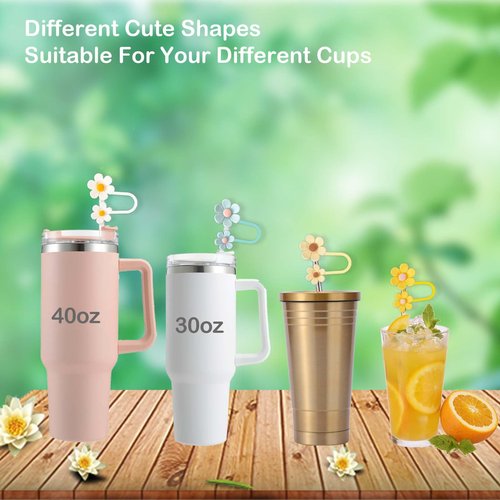 6pcs 0.4in/10mm Diameter Silicone Straw Covers Cap,Suitable For Stanley Water Bottles 30&40 Oz, Cute Silicone Suction Cup Accessories
