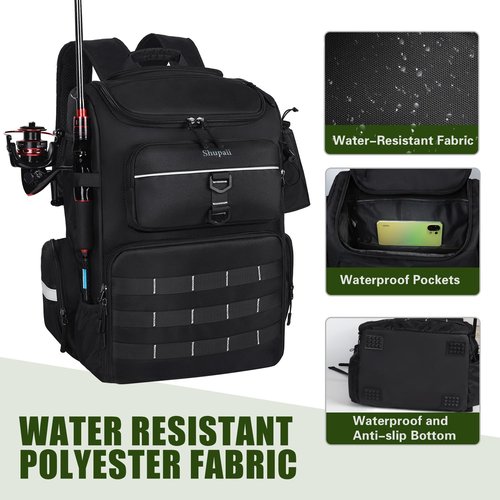 Shupaii Fishing Backpack with Rod Holders, 45L Large Water-Resistant Tackle Box Backpack, Fishing Gear Gifts for Men Father