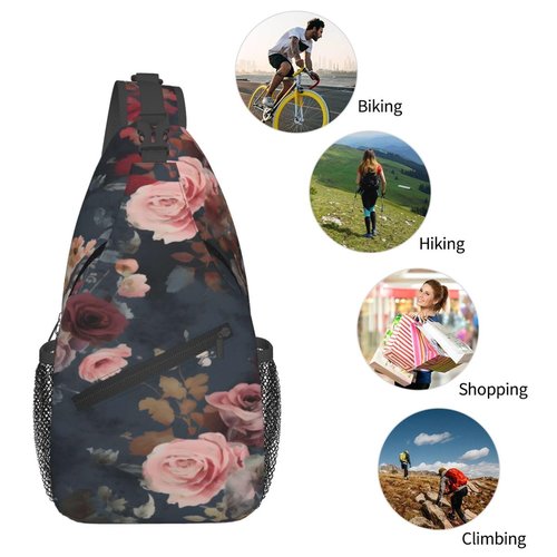 PVTIONXIE Floral Crossbody Chest Bags for Women, Small Crossbody Shoulder Bag Sling Bag Travel Hiking Daypack