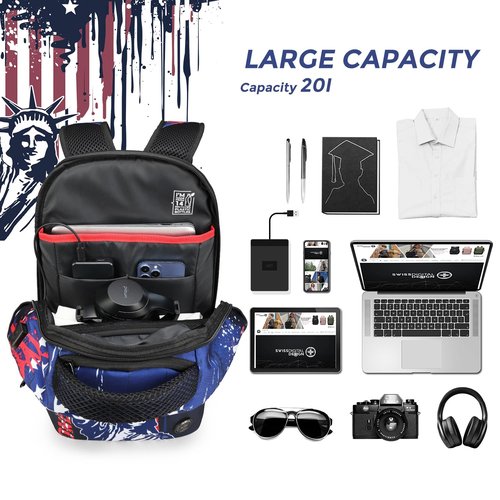 Swissdigital Casual Backpack for Men with USB Charging Port,Large Capacity Travel Backpack,Water-Repellent College Backpack for Men and Women (LM100002) One Nation One World