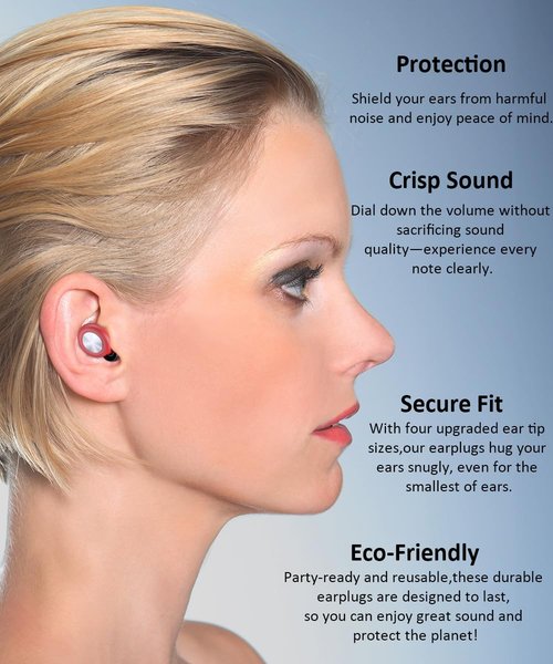 Concert Ear Plugs for Sleeping Noise Cancelling EarPlugs Reusable Ear Protection for Musicians,Rave,Focus,Moto and Sleep 25dB Silicone Earplugs Noise Reduction 8 Pair Ear Tips (XS/S/M/L) Red