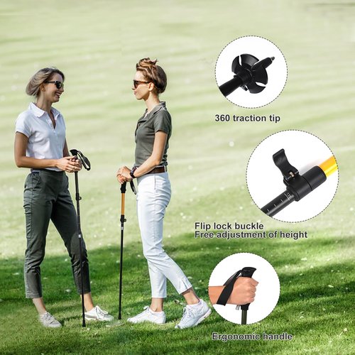 IEJ Ultralight Hiking Pole - Portable Collapsible Outdoor Trekking Pole Plain Design with Whistle for Wilderness Travel - Suitable for Men, Women, Comfortable Sweat-Absorbing Grip, One Piece, Yellow