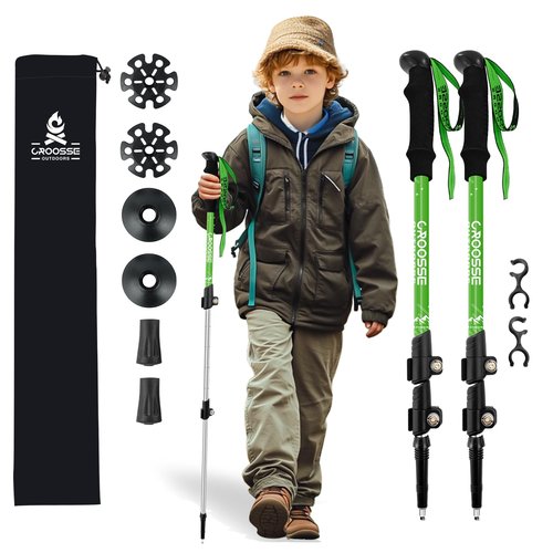 Lightweight Collapsible Kids Hiking Poles - Retractable Kids Hiking Stick, Telescoping Aluminum Trekking Poles 2 Pack, Adjustable Kid Ski Poles by Croosseoutdoors