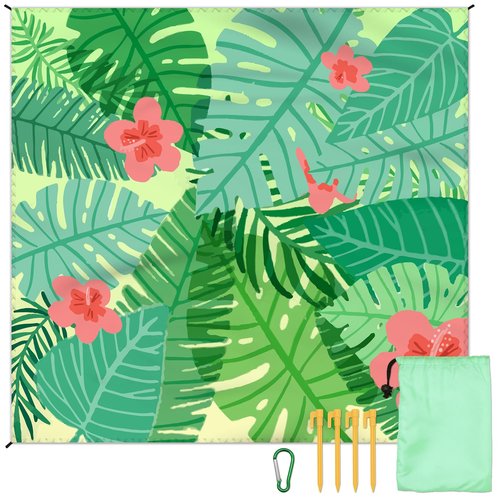 Beach Blanket Waterproof Sandproof Large Beach Mat 79" X 83" for 2-4 Adults Sand Free Mat Quick Drying,Lightweight & Durable with 4 Stakes & 4 Corner Pockets for Beach Travel Camping Hiking.(Green)