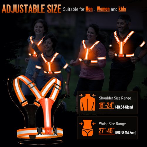 ocuvaep LED Reflective Running Vest Gear, High Visibility Reflective Running Gear, Light Up Running Vest Rechargeable Running Lights for Night Walking Running Cycling