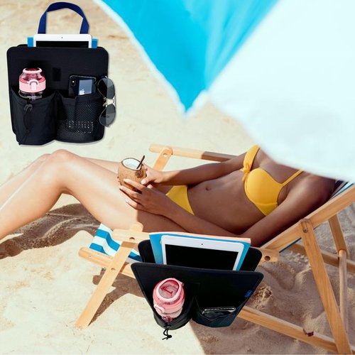 Pikpops Beach Chair Cup Holder, Camping Side Hanging Organizer Pouch, Armrest Caddy Pocket Attachment for Water Bottle, Tumbler, Tablet, Snacks