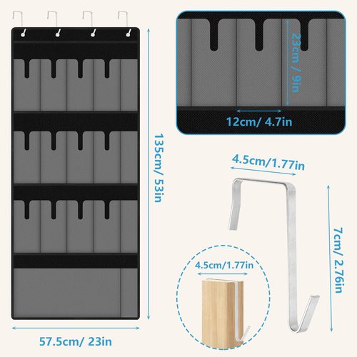 SelfTek Over the Door Water Bottle Tumbler Organizer, 17 Pockets Large Capacity Cup Organizer for S-tanley 40oz Tumbler, Foldable Hanging Holder with Straw Pocket, Cup Storage Back of Door