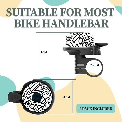Bike Bell, 2 Pack Classic Bicycle Bell for Kids, Loud Crisp Clear Sound Bicycle Bell for Adults Kids, Road Bike, Electric Bike, Cruiser Bike, Mountain Bike Bell Accessories - Graffiti