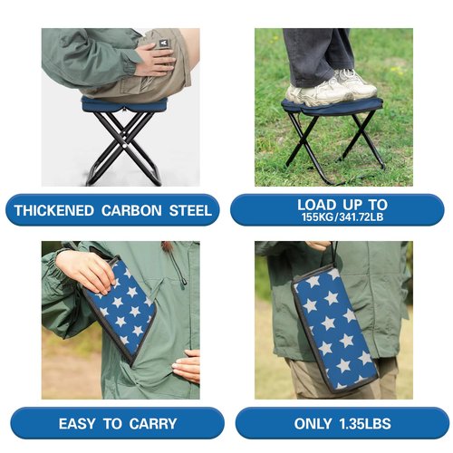ACTANCEN Collapsible Chair Portable Folding Stool with Carry Bag, 1.35Lbs Small Foldable Adults Camp Seat for Travel/Camping/Hiking/Fishing/Picnic/Barbecue