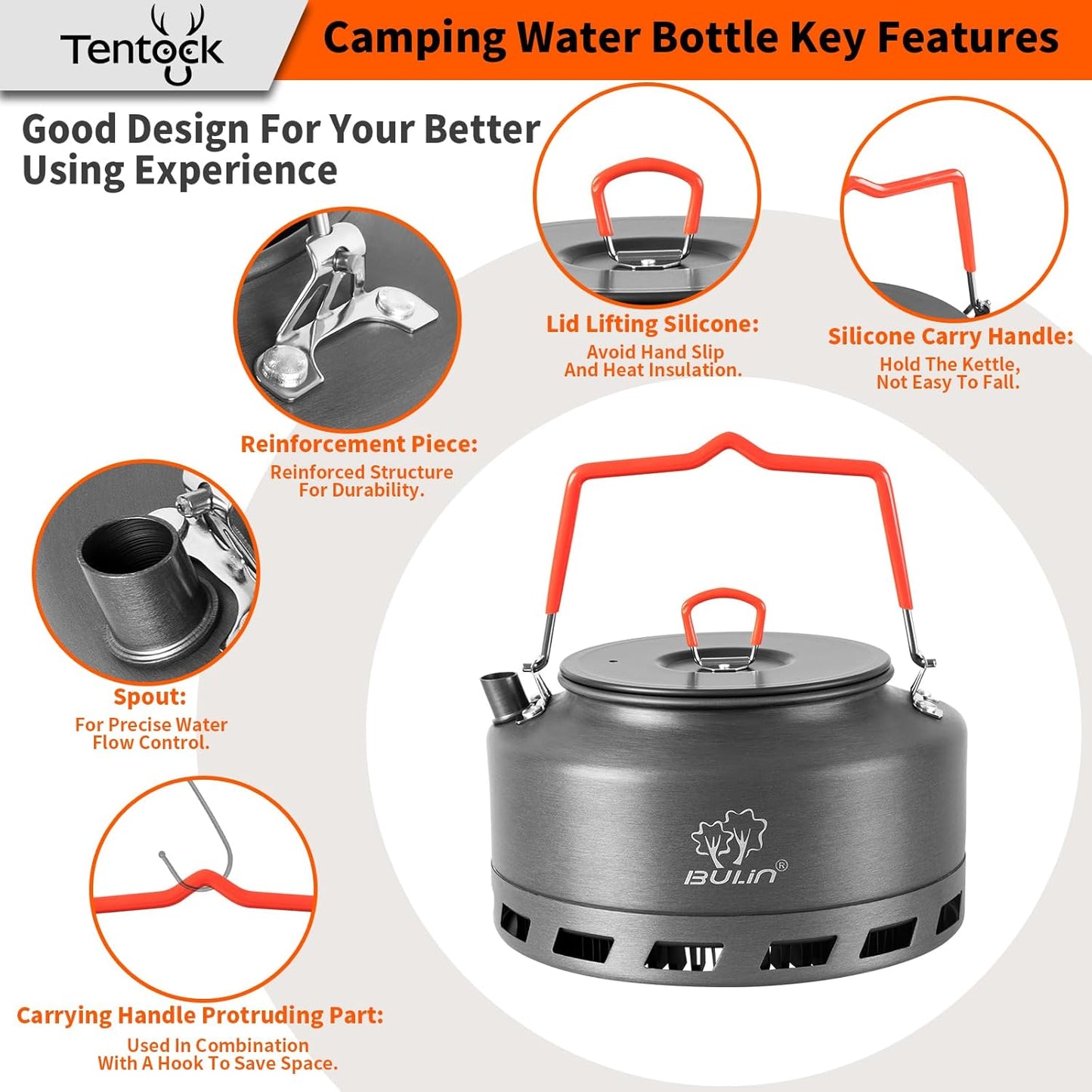 Tentock Portable Hard Aluminum Camping Kettle Camping Tea Pots Campfire Kettle for Boiling Water for Backpacking Outdoor Activities