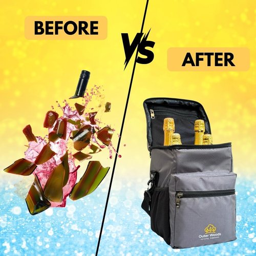 Outer Woods Insulated 4 Bottle Cooler Bag | 6+ Hours Cooling | Beverage Cooler Bag | 4 Units of Ice Gel Packs Included (Grey)