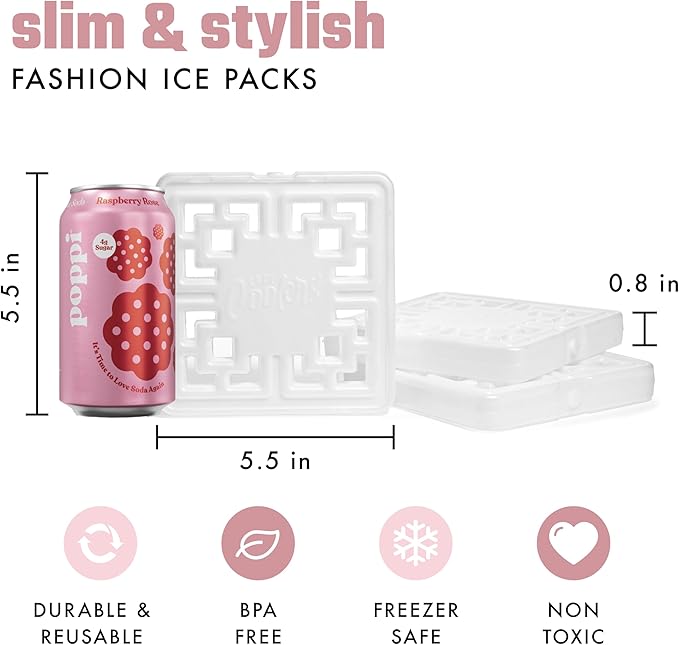 Cool Coolers Fashion Ice by Fit & Fresh, 3 Pack Large Slim Ice Packs, Unique Ice Pack Design for Womens Lunch Bag, Space Saving Reusable Ice Packs for Lunch Boxes, Cooler Ice Packs, Pearl White, 3PK
