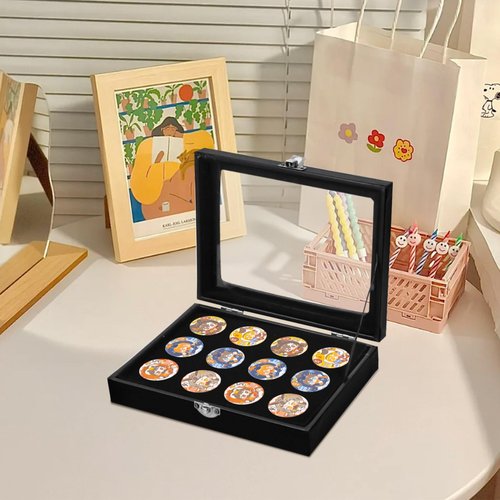 Chris.W Pin Display Case with Wood Frame, Dustproof Shadow Box Pin Storage Containers, Black Pin Collection Holder for Enamel Pin, Military Medals, Jewelry Pins, Pin Badge Collection, Rings (Black-M)